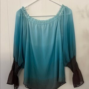 White House Black Market Blue and Brown Ombre Blouse
